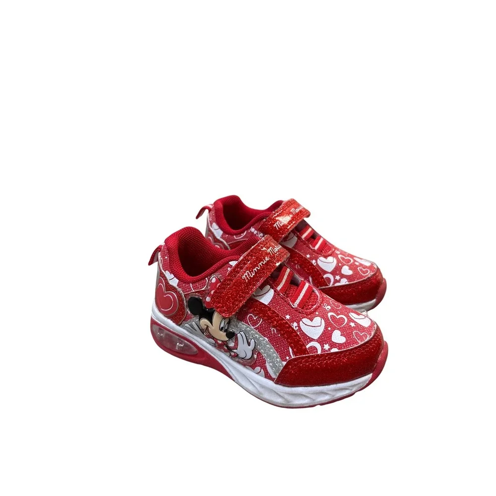 Disney Minnie Mouse Toddler Girls Red Glitter Light Up Sneakers Size 6 M